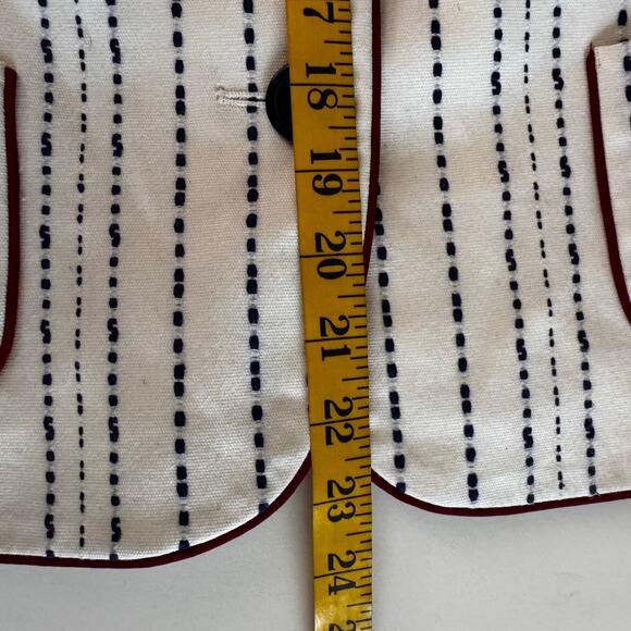 TALBOTS Blazer 16 Piped Textured Jacket Cream W/Black Dash Line Pattern 3 Button - Picture 15 of 15